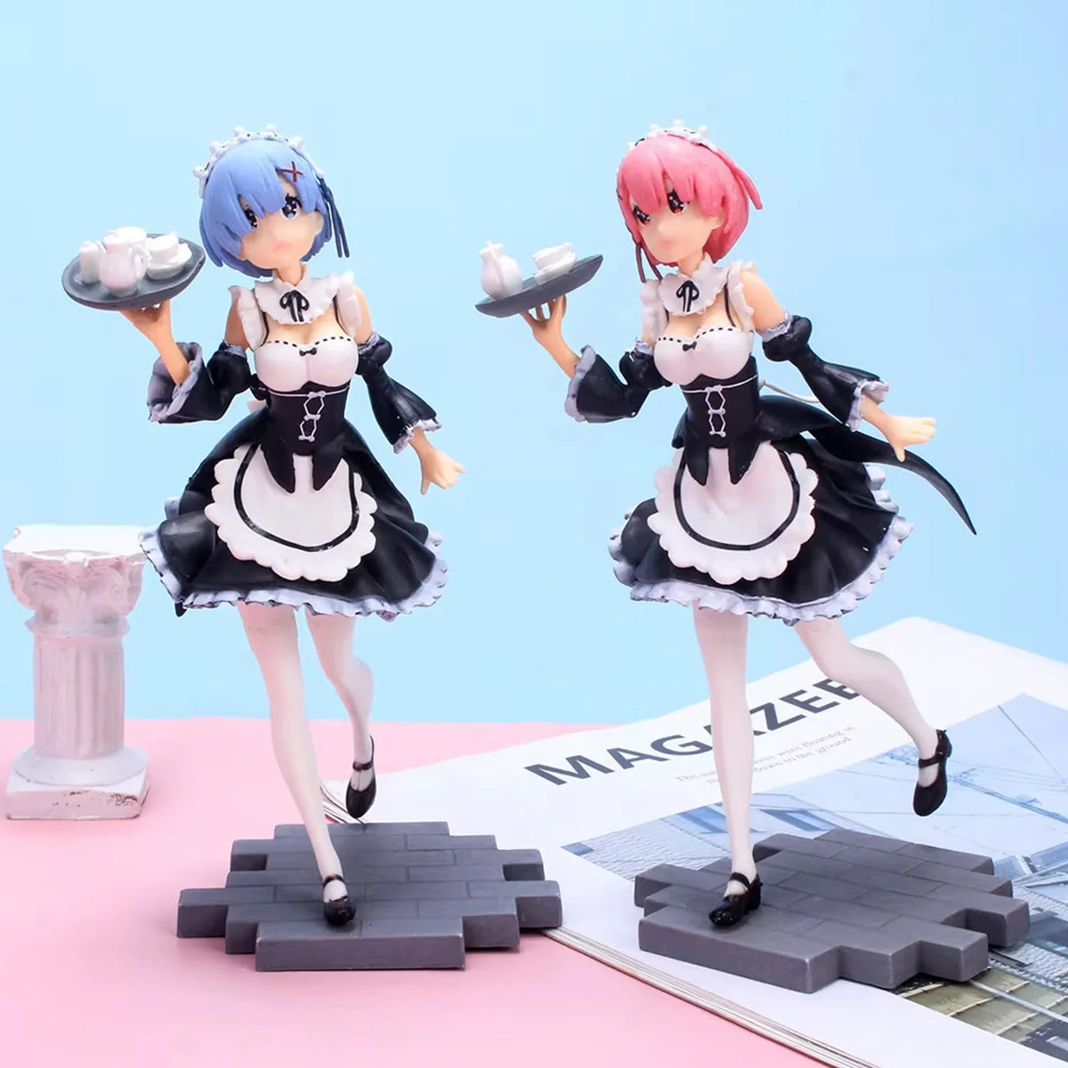 Rem Ram Emilia Anime Character Figure Statue, Detailed Painted Desktop Collectible Ornament for Shelf Display & Gifting