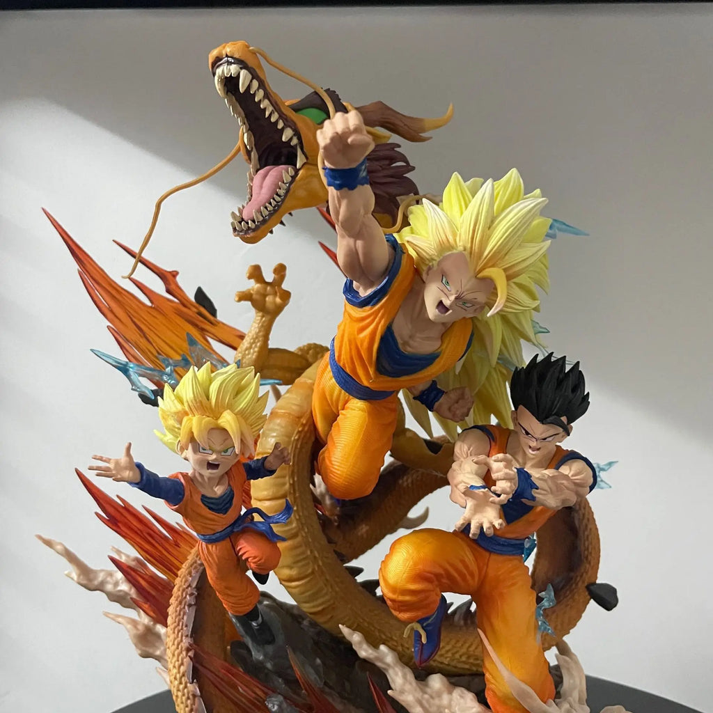 27cm Dragon Ball Anime Figures Goku Gohan Super Saiyan Super 3 Shenron Father And Son Three People Model Statue Toy Birthday Gif
