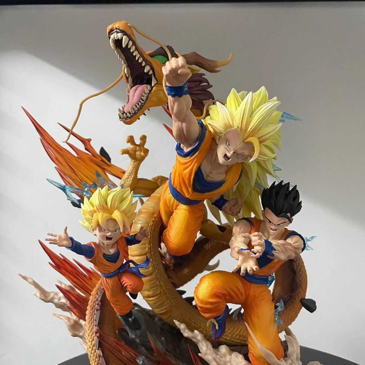 27cm Dragon Ball Anime Figures Goku Gohan Super Saiyan Super 3 Shenron Father And Son Three People Model Statue Toy Birthday Gif