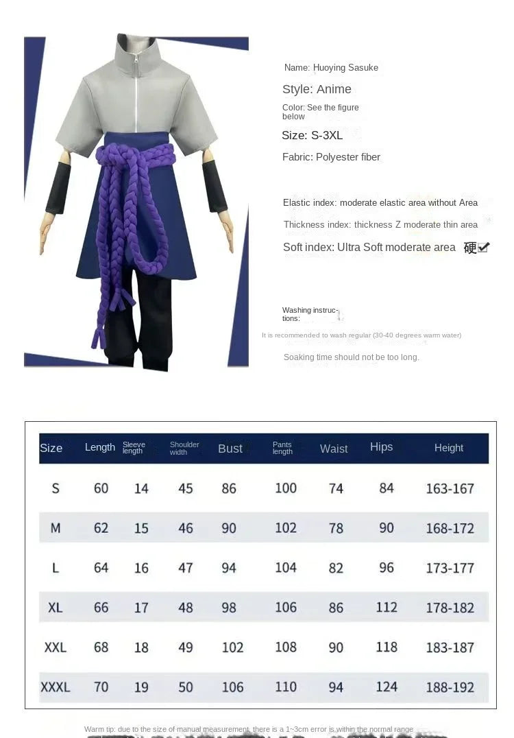 Uchiha Sasuke Cosplay Costume Set - Anime Hokage Shippuden Third Generation Gray Top Suit Wig for Halloween