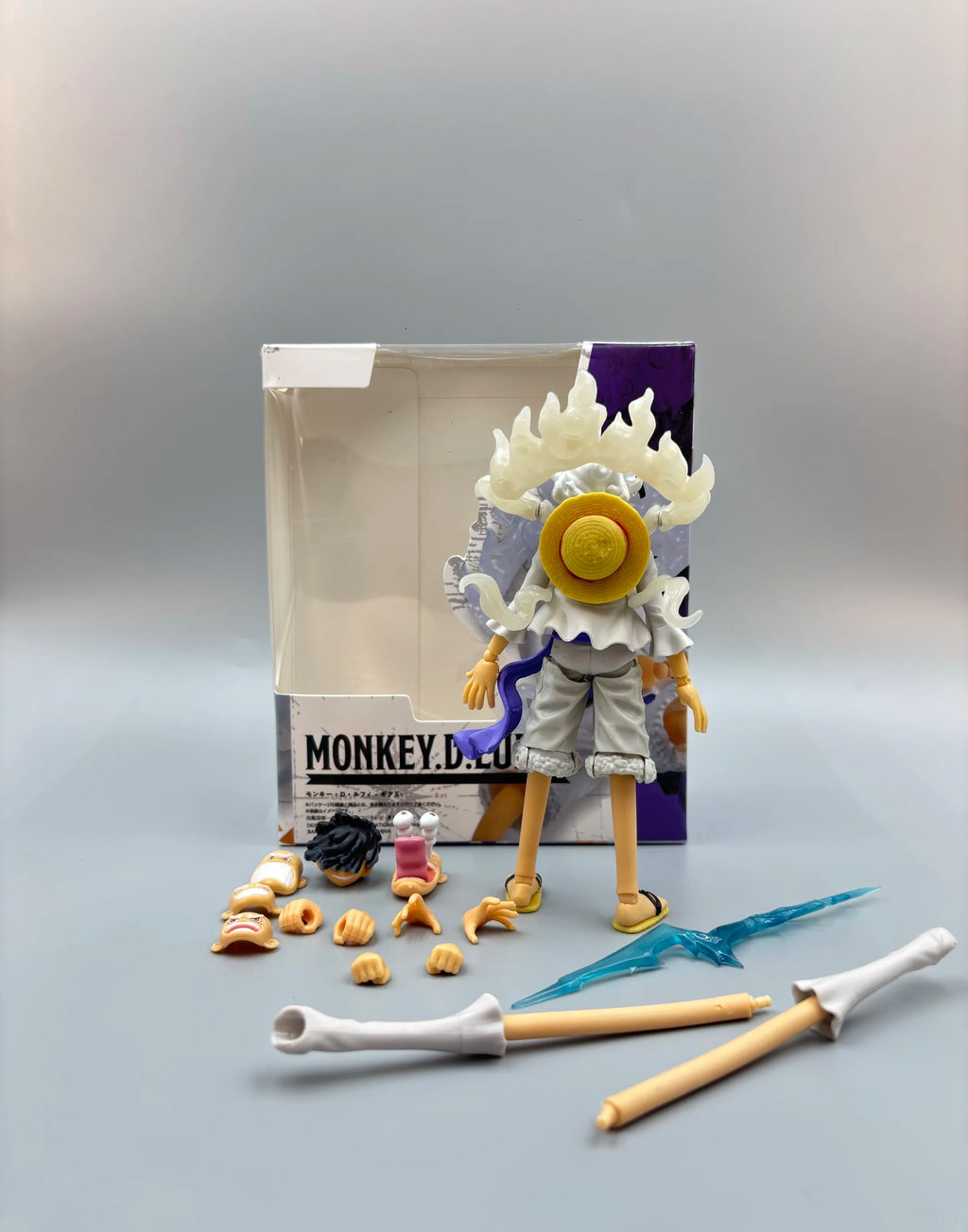 Bandai One Piece Luffy Gear 5 Nika Action Figure; Sun God White Hair Luffy with Multiple Replaceable Hands and Expressions; Boxe