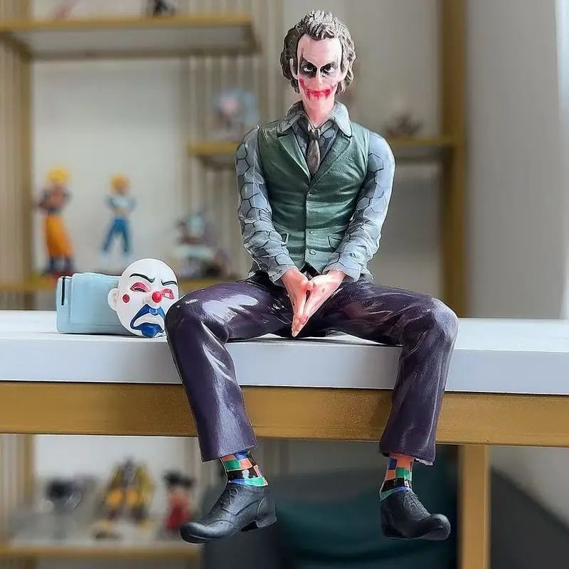 New 16cm Joker Heath Ledger Action Figure Sitting Green Suit Handheld Joker Mask Doll Desktop Decoration Model Toys Gifts