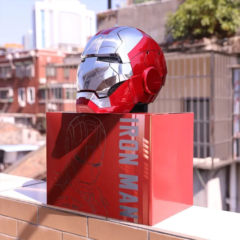 Marvel 1:1 Iron Man Mk5 Jarvis Helmet Remote Voice Control Auto Helmet Mask With Led Light Figure Boy Christmas Birthday Gift