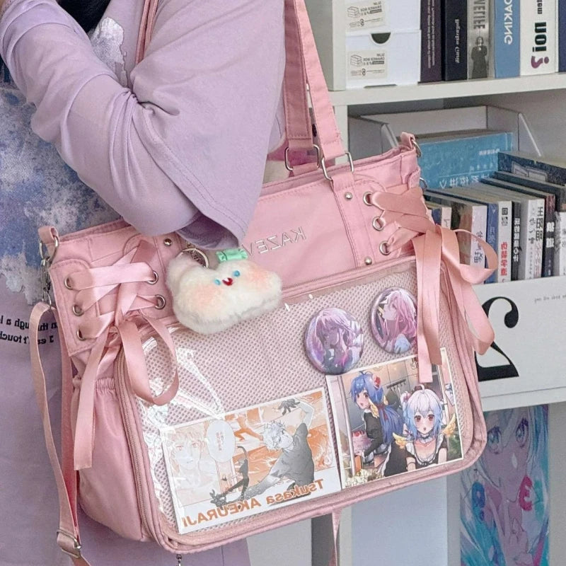 Japanese Harajuku Sweet Girl Ribbon Ulzzang Ita Bag Y2K Large Capacity Tote Bag Women Preppy Style Jk Uniform Shoulder Bag