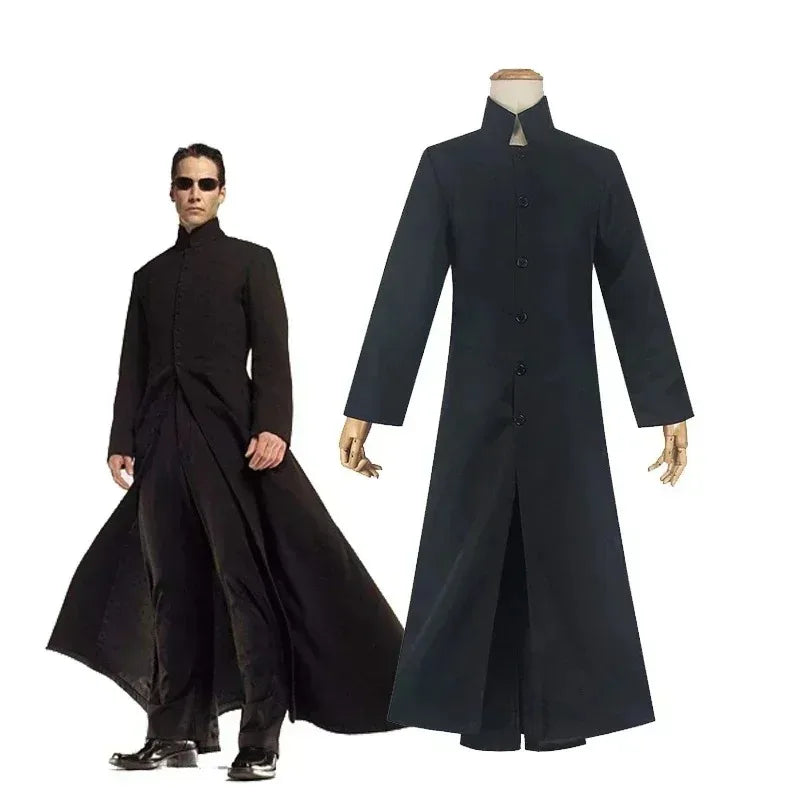 Matrix Cosplay Kostume Neo Trench Coat Black Cosplay Costume Halloween Party Costumes for Men Cos Play Prop Accessories