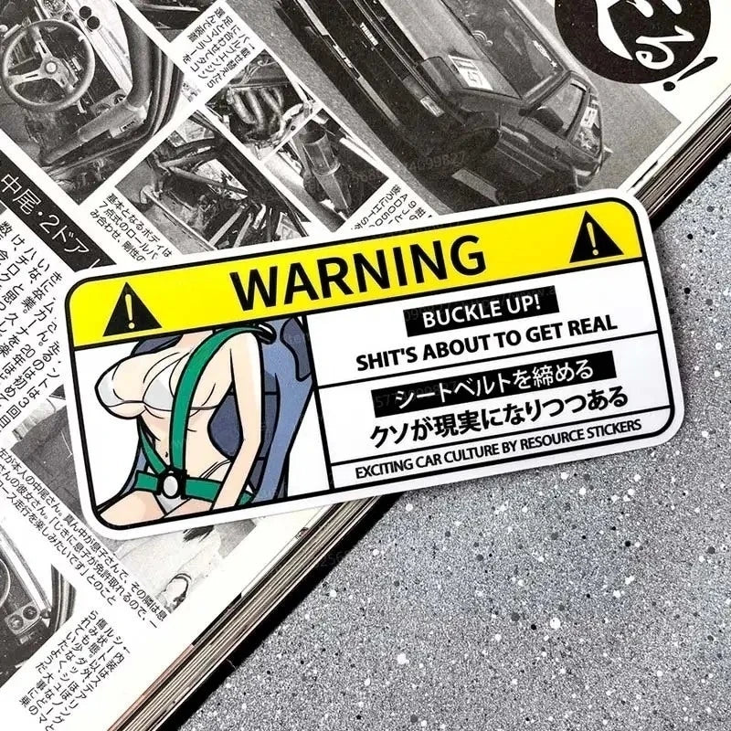 Mini Cooper Airbag Check Decal, Anime Cartoon Waterproof Vinyl Warning Sticker Auto Interior Decor Accessories