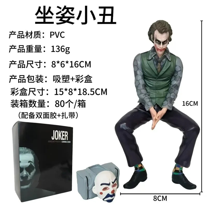 New 16cm Joker Heath Ledger Action Figure Sitting Green Suit Handheld Joker Mask Doll Desktop Decoration Model Toys Gifts