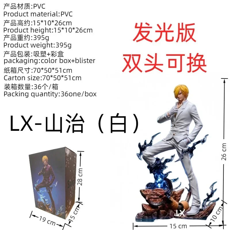 One Piece Sanji Dual Wings Anime Figure with 2 Heads GK Statue Model Toy 25cm