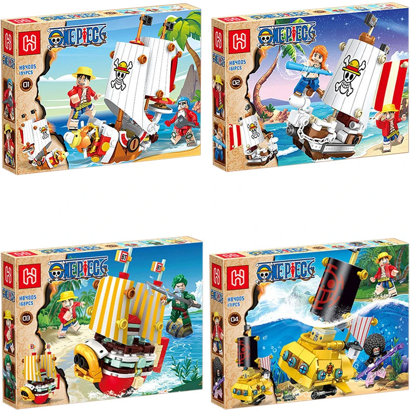 One Piece Thousand Sunny Going Merry Micro Bricks 4in1 Building Blocks Model Toys Ornament Pirate Ship Figures Kits Gifts