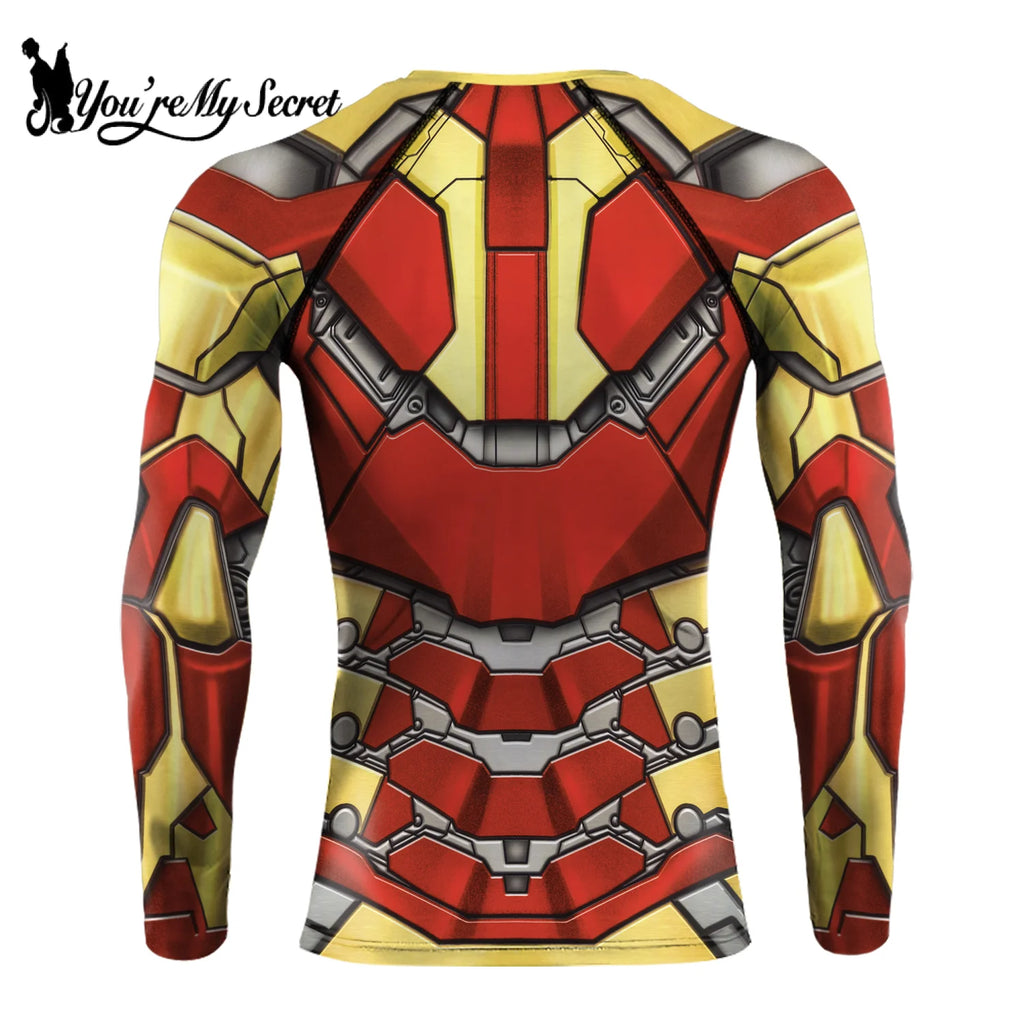 [You're My Secret] Anime Superhero Cosplay Costume Long Sleeves Armor Print Compression Shirt Workout Fitness Summer Clothing