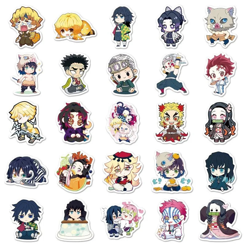 50pcs/bag Demon Slayer Q Version Sticker Japanese Manga Anime Creative Waterproof Decoration Mobile Phone Case Ledger Sticker
