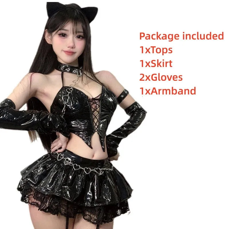 Anime Devil's City Queen Misa Unifrom Costume Cyber Punk PU Leather Outfits Costumes Women Sexy Halloween Cosplay