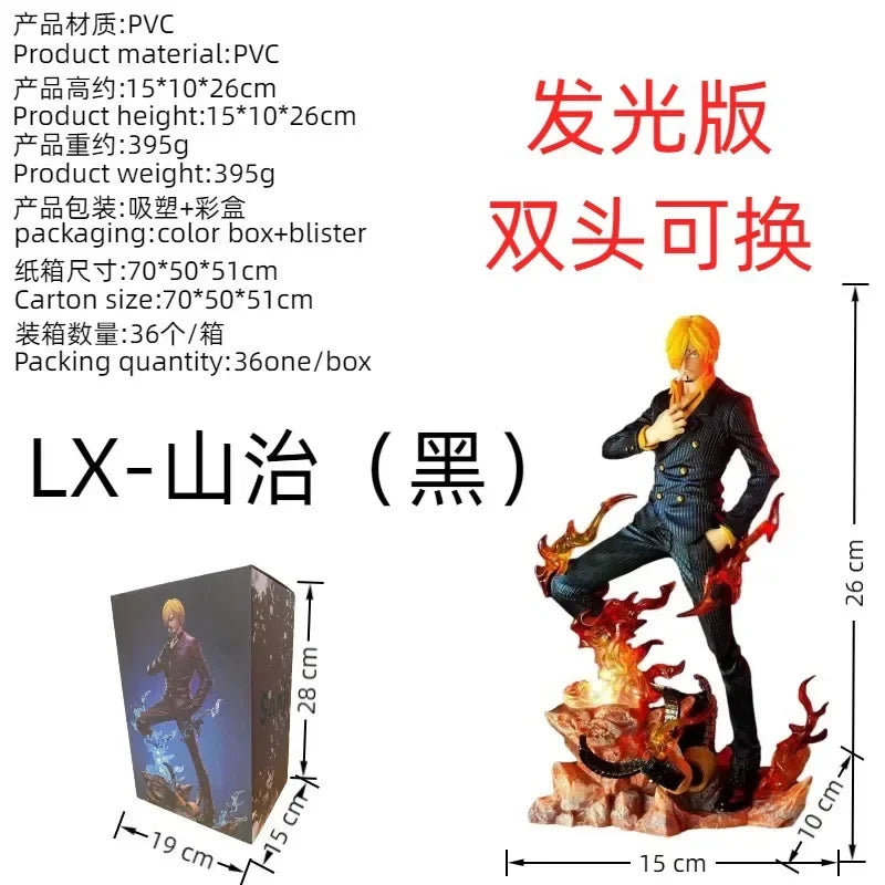 One Piece Sanji Dual Wings Anime Figure with 2 Heads GK Statue Model Toy 25cm
