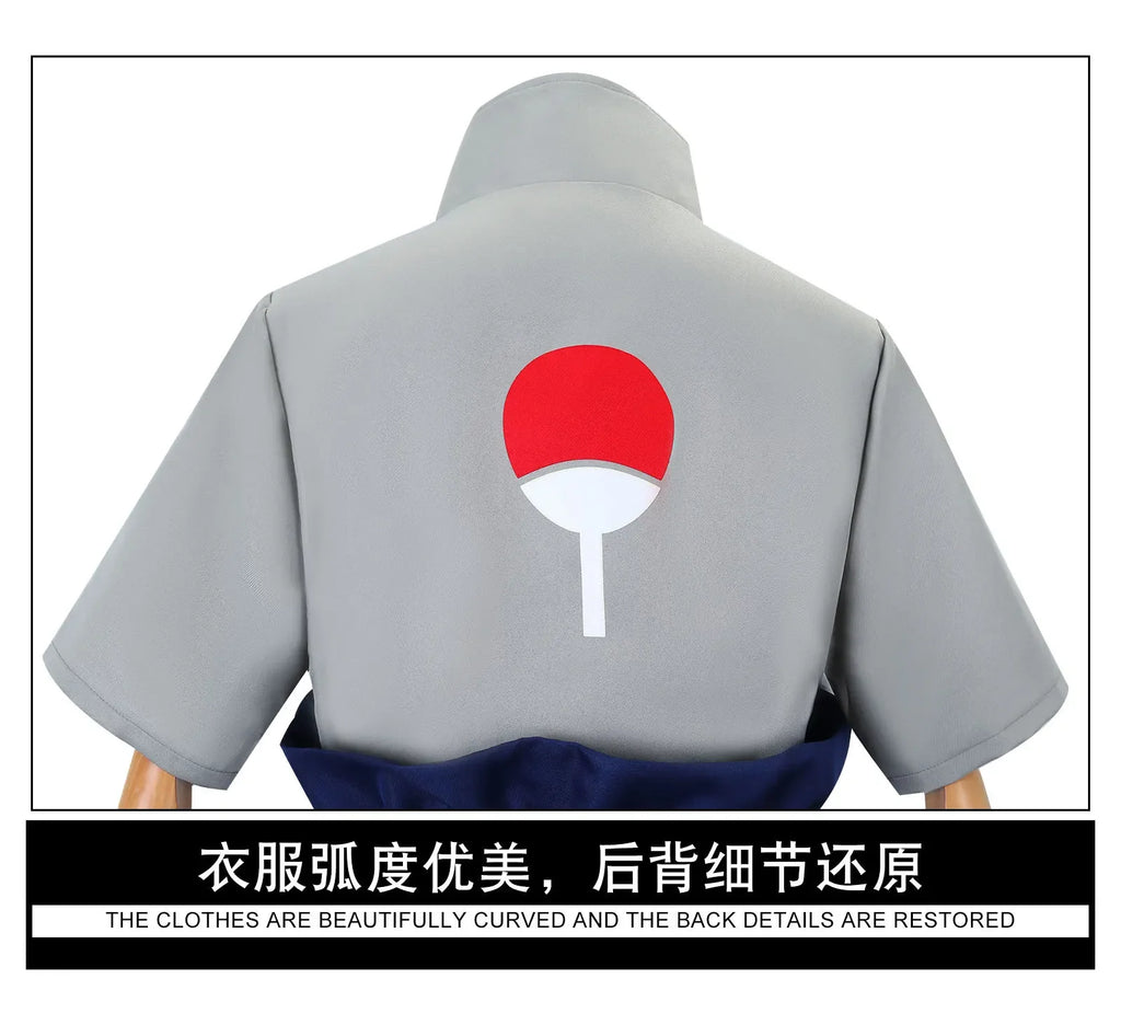 Uchiha Sasuke Cosplay Costume Set - Anime Hokage Shippuden Third Generation Gray Top Suit Wig for Halloween