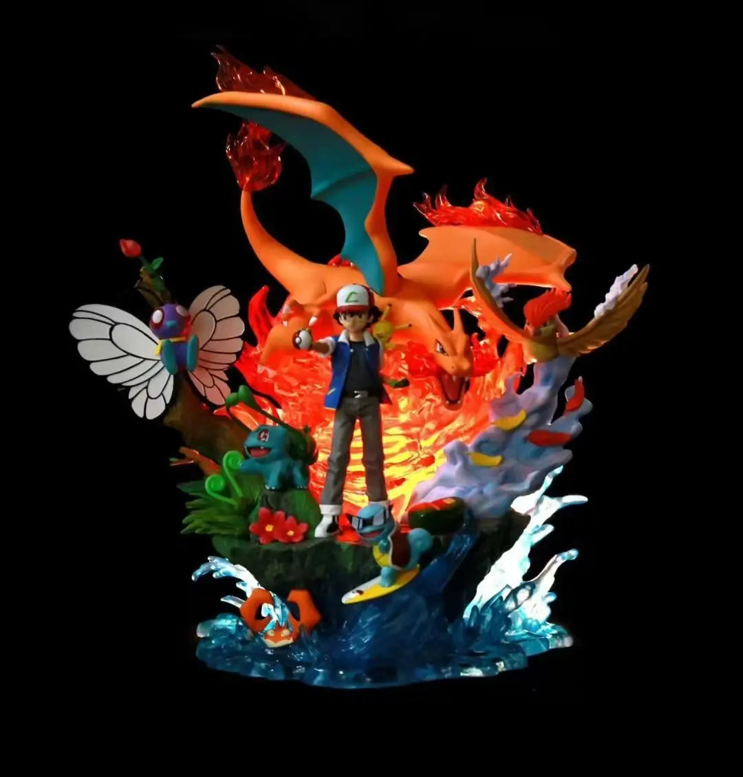 PokéMon Ash Ketchum Family Light Up Gk Anime Figure Charizard Squirtle Bulbasaur Collectible Model For Adult Collectors