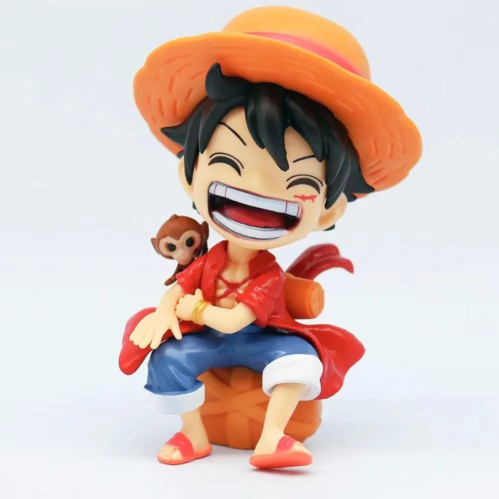 13cm Anime One Piece action figures Q-version sitting Luffy Zoro Sanji trendy toys doll models car ornaments Birthday Gifts toys