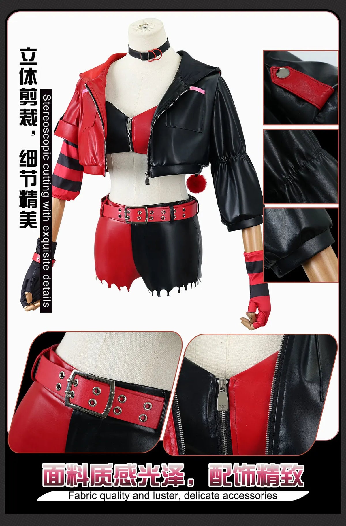 Suicide Anime Quinn Cosplay Costume Wig Faux Leather Jacket With Hats Shorts Bra Choker Gloves Belt Daily Wear Halloween