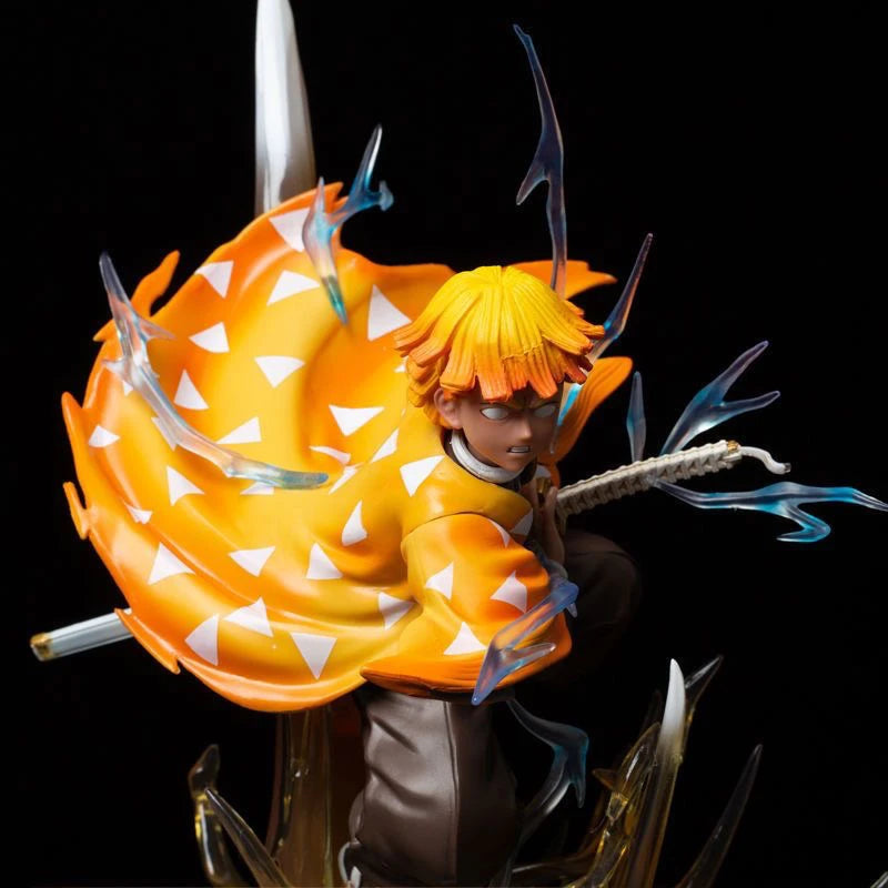 Demon Slayer 32cm Agatsuma Zenitsu Double Head Sculpture Figure PVC Light-Up Statue Anime Collectible Model Toy Room Decor Gift