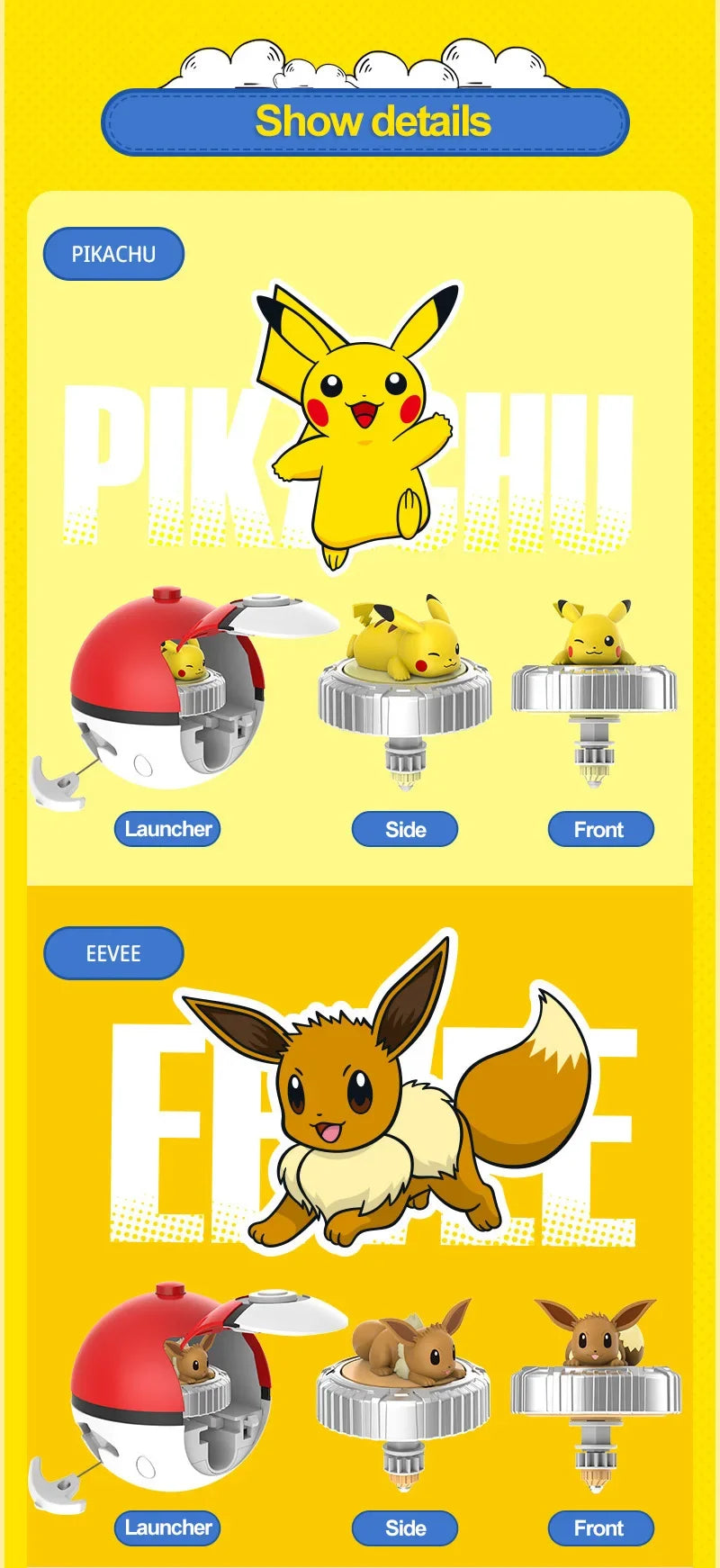 Pokemon Arena Set Spinning Top Ball Game Battle Pokeball Box Anime Figure Pikachu Charmander Squirtle Mew Eevee for Toy Child