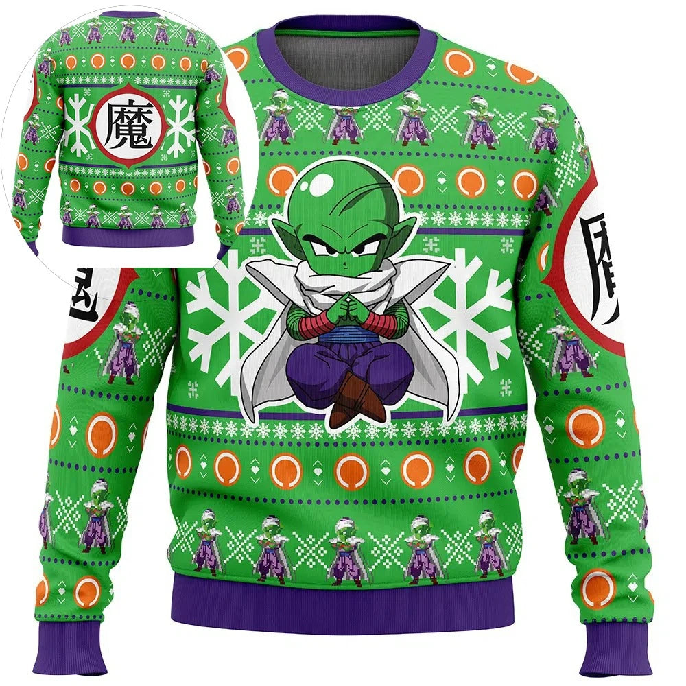 2026 Autumn Winter Dragon Ball Chibi Piccolo Cosplay Pullover Hoodie 3D Print Retro Streetwear Oversized Top for Unisex Kids Y2k